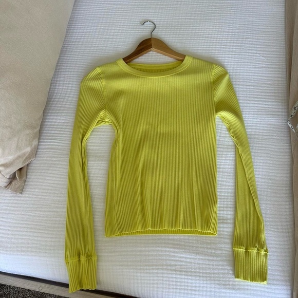 Aerie Fireside Long Sleeve Ribbed Super Soft Stretch Crewneck Green Thermal, S - Picture 4 of 8